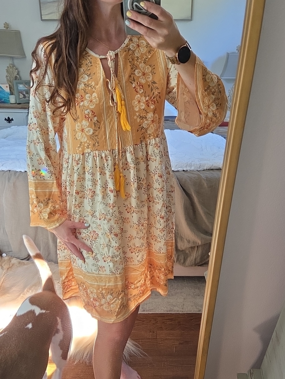 Yellow Floral Boho Peasant Dress